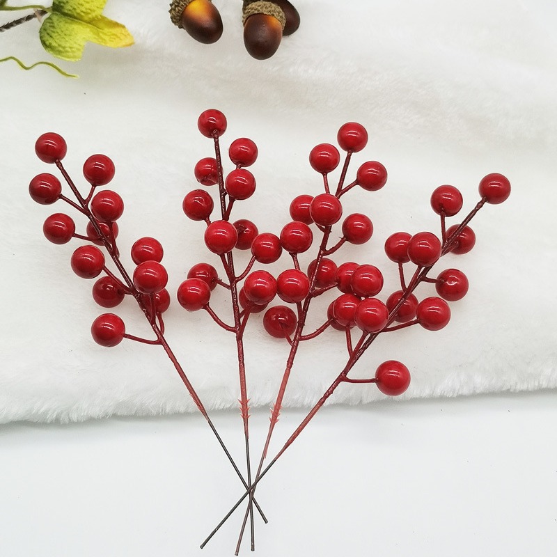 New Year Red Fruit Christmas Decoration 7-Head Pomegranate Fruit 12-Head Red Fruit Fortune Fruit Holly Fruit Christmas Tree Accessories Batch