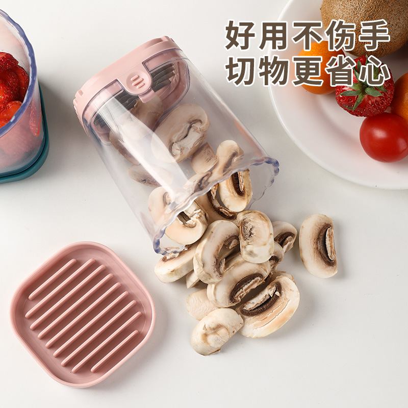 Stainless Steel Slicing Cup Strawberry Banana Egg Kiwi Slicer Fruit Vegetable Cutter with Storage Container