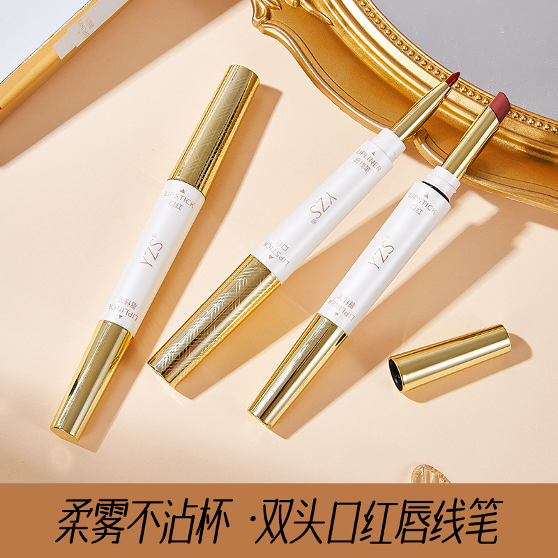 Soft Mist Non-Stick Cup Double-Ended Lipstick Lip Liner Double-Ended Waterproof Non-Fading Matte Non-Fading Long-Lasting Whitening for Women