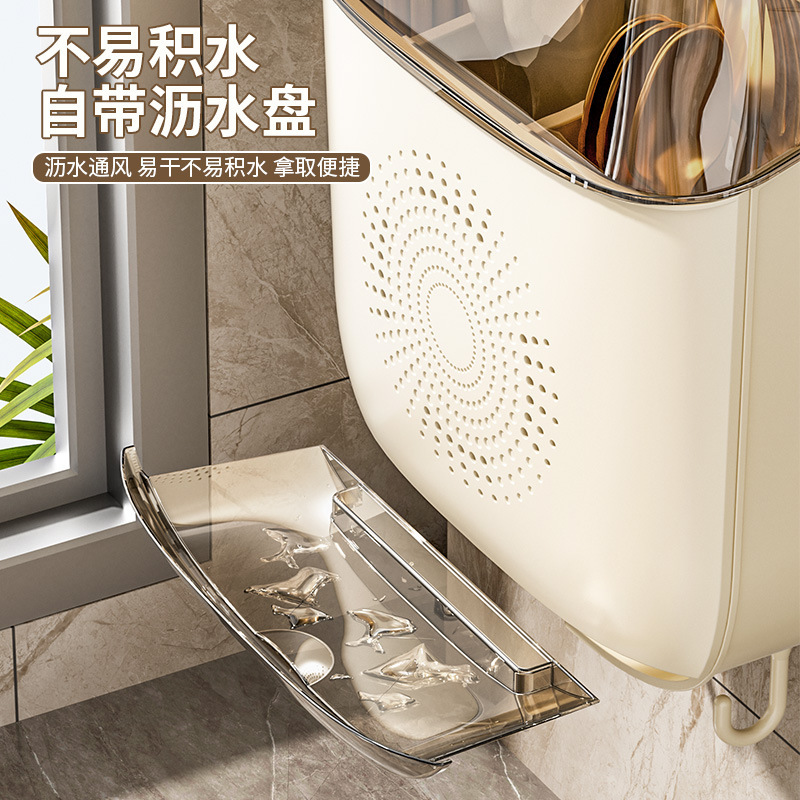 New Chopstick Holder Wall-Mounted Storage Box Fully Enclosed Dustproof Insect-Proof Suction Cup Wall-Mounted Chopstick Basket Rack