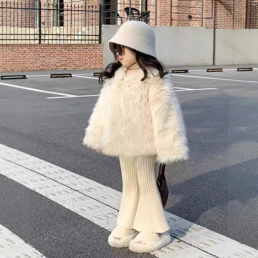 New girls' fleece-lined thickened coat children's fur coat imitation fox fur all-match Western style fur cotton-padded coat fashion