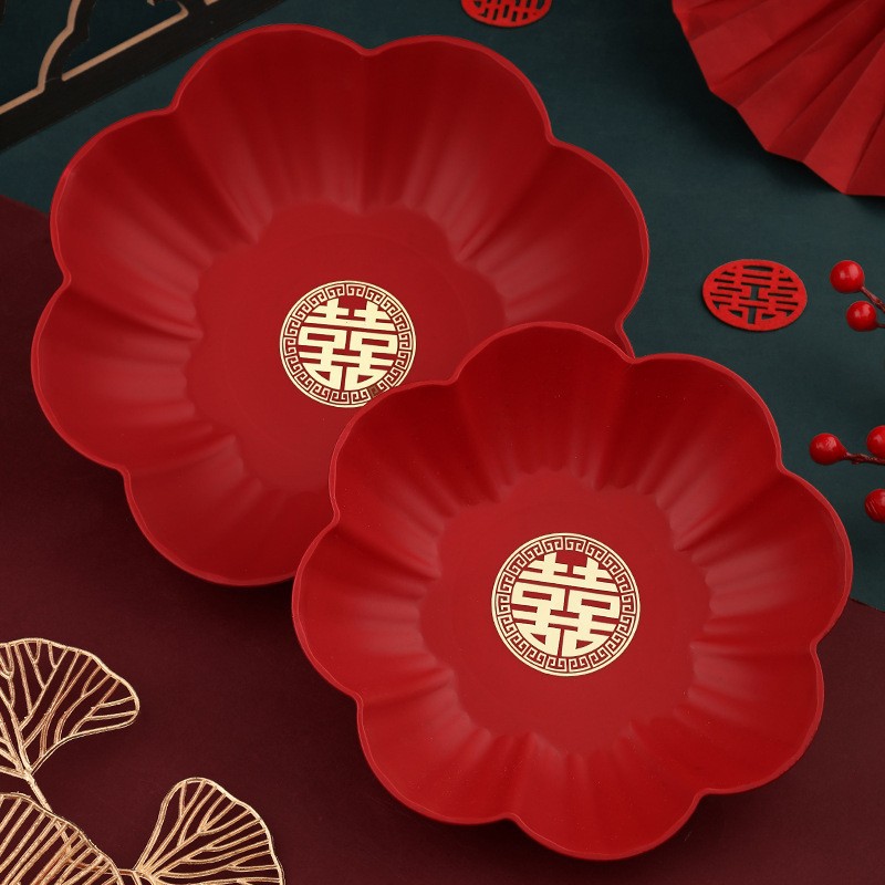 Wedding Dried Fruit Plate Wedding Supplies Fruit Melon seeds Peanut Wedding Banquet Home Red Wedding Newcomer Toast Tea Tray