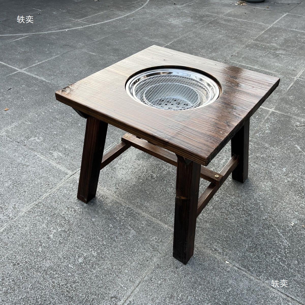 Carbonized Anti-Corrosion Wood Stove Tea Table Outdoor Barbecue Small Square Table Barbecue Table Dining Table Complete Set