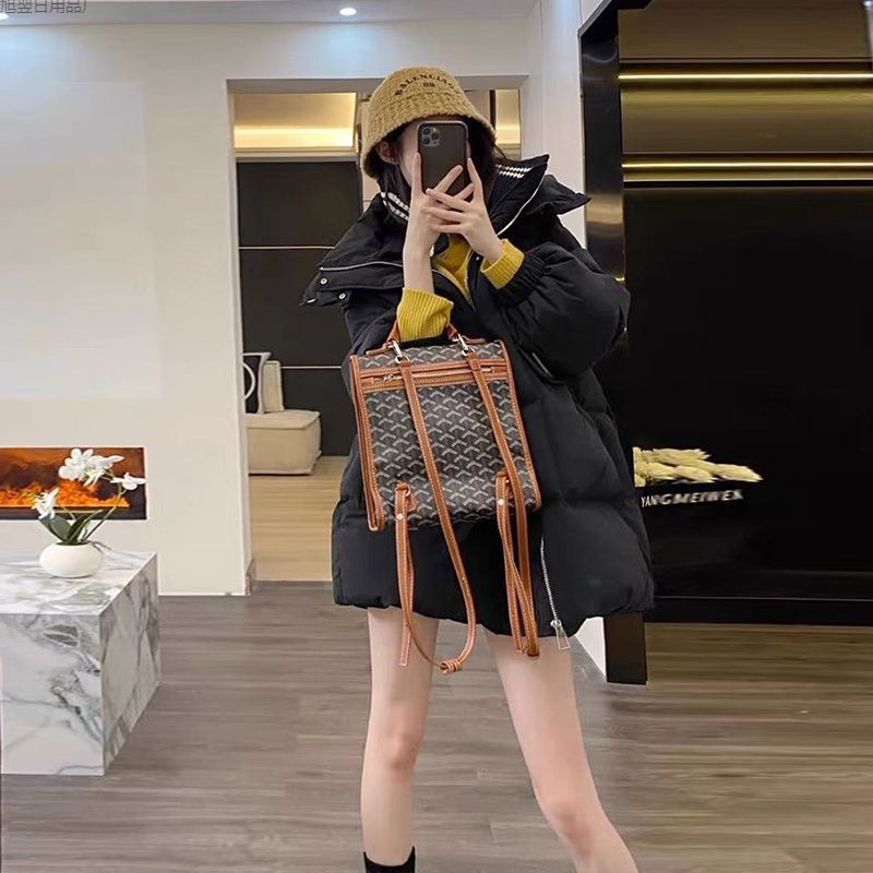 Женская куртка средней длины из пуха, новый зимний стиль, с капюшоном, с вязаным воротником, утолщенная, теплая, модная, свободная, спандекс