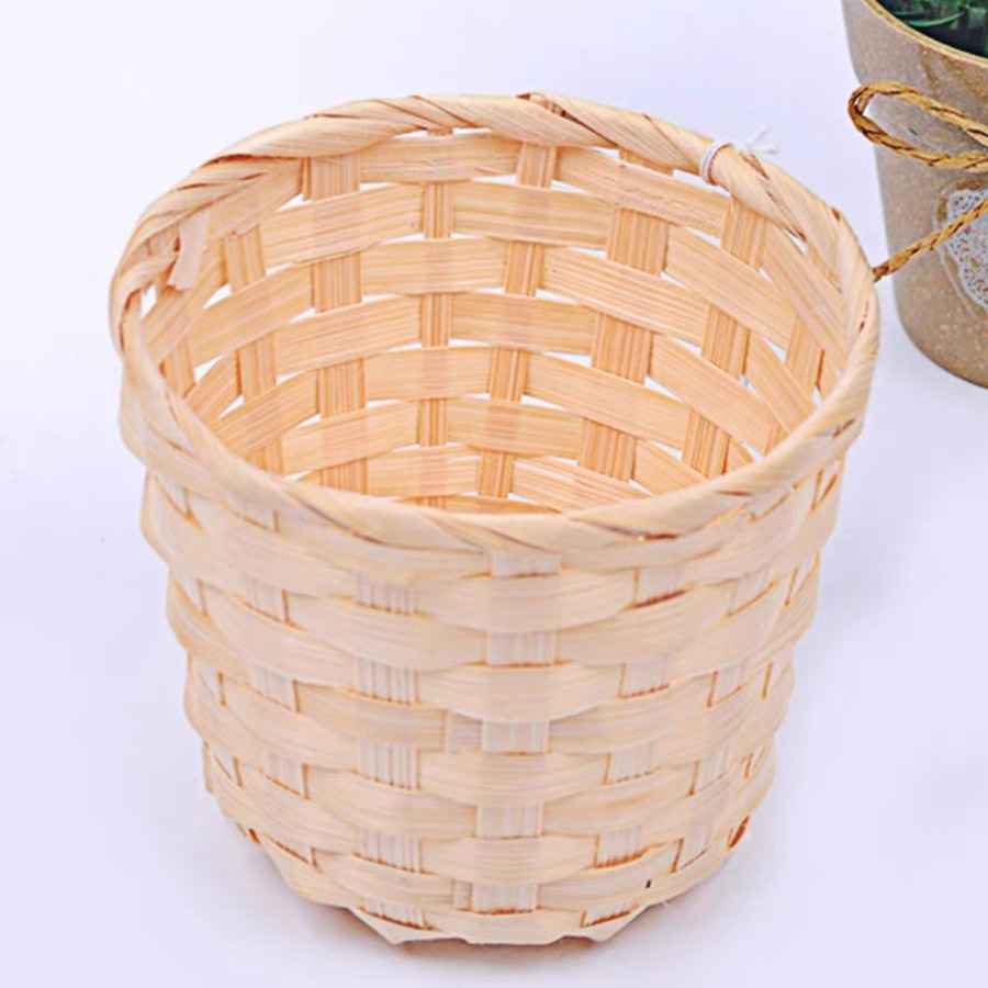Woven Flower Basket Bamboo Woven Basket Desktop Sundries Finishing Home Storage Basket Bamboo Woven Basket Woven Basket Wholesale New