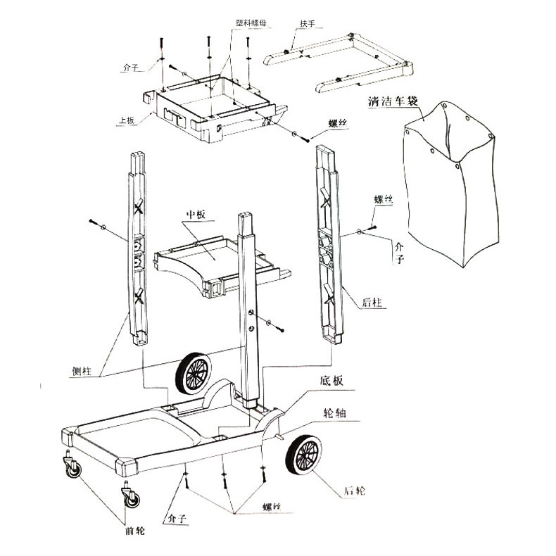 Baiyun Cleaning Cart Cleaning Cart Multi-Functional Cart Linen Cart Tool Cart Cleaning Service Hotel