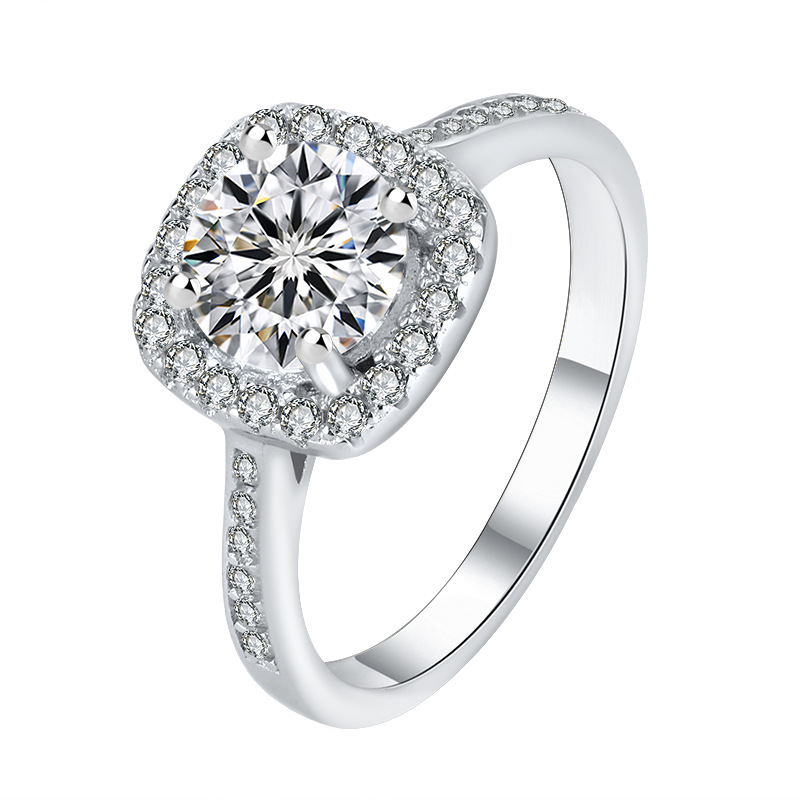 Manufacturer's In-Stock Dropshipping S925 Silver Moissanite Ring for Women, Princess-Cut Ring, Niche High-End Diamond Ring