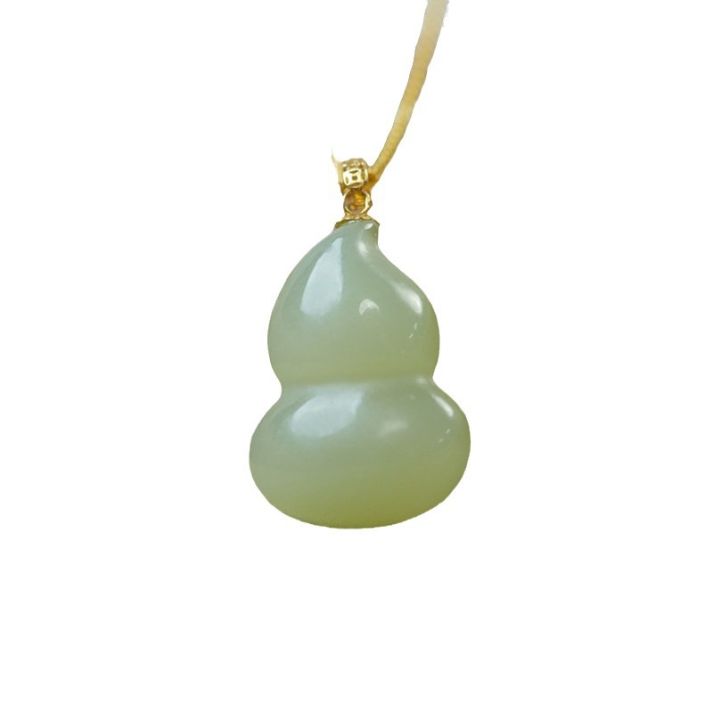 Natural Hetian Jade Clear Water Water Hyacinth Pendant Necklace for Women and Mothers Jade Pendant 18K Gold Inlaid Small Pendant for Men and Women