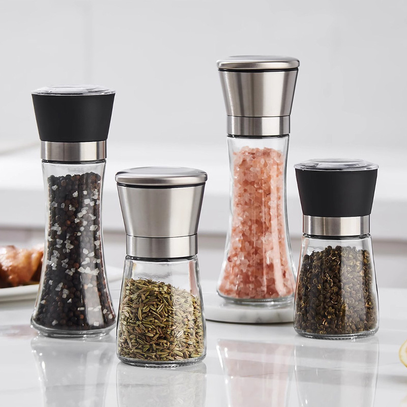 Cross-Border Wholesale Stainless Steel Grinder Black Pepper Grinder Pepper Powder Sea Salt Pepper Salt Grinder Manual Grinder