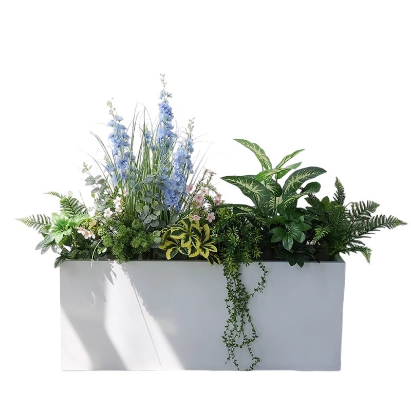 Outdoor Stainless Steel Flower Box Balcony Planting Box Square Commercial Street Rectangular Flower Bed Iron Flower Trough Galvanized Sheet