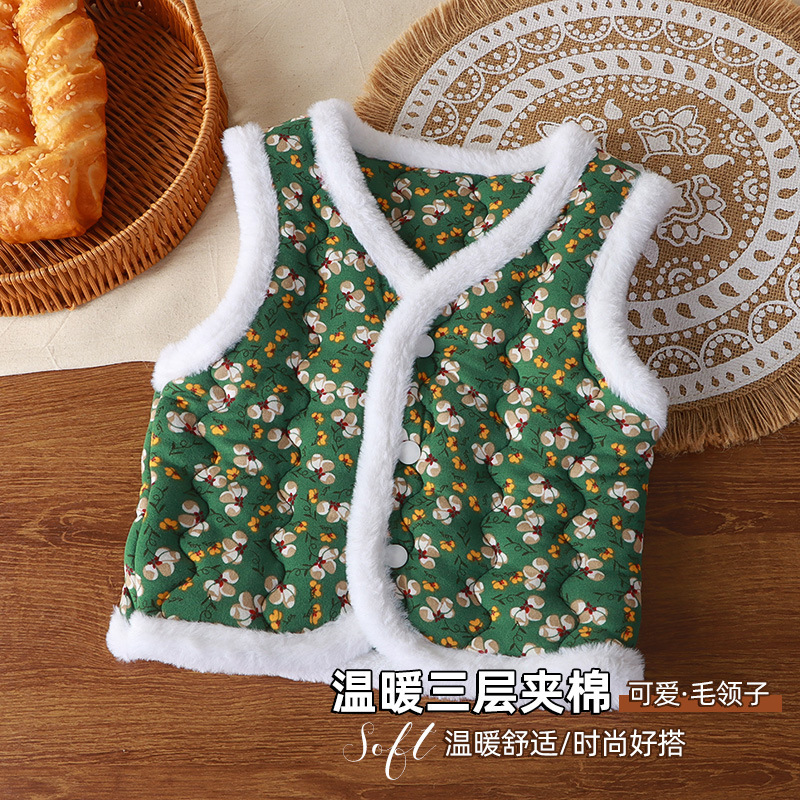 New Children's Vest for Girls, Northeast Style Trendy Three-Layer Thickened Warm Outerwear Stylish Vest