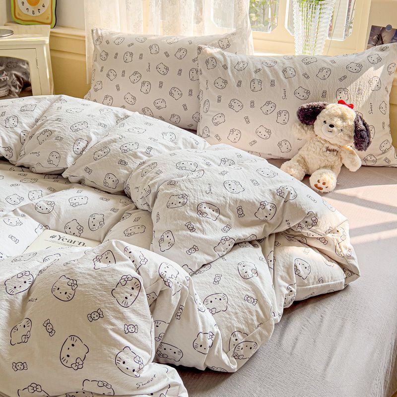 Washed Cotton Simple Bed Bed Sheets Four-Piece Bedding Set Student Dormitory Four-Season Universal Three-Piece Quilt Cover Single Piece