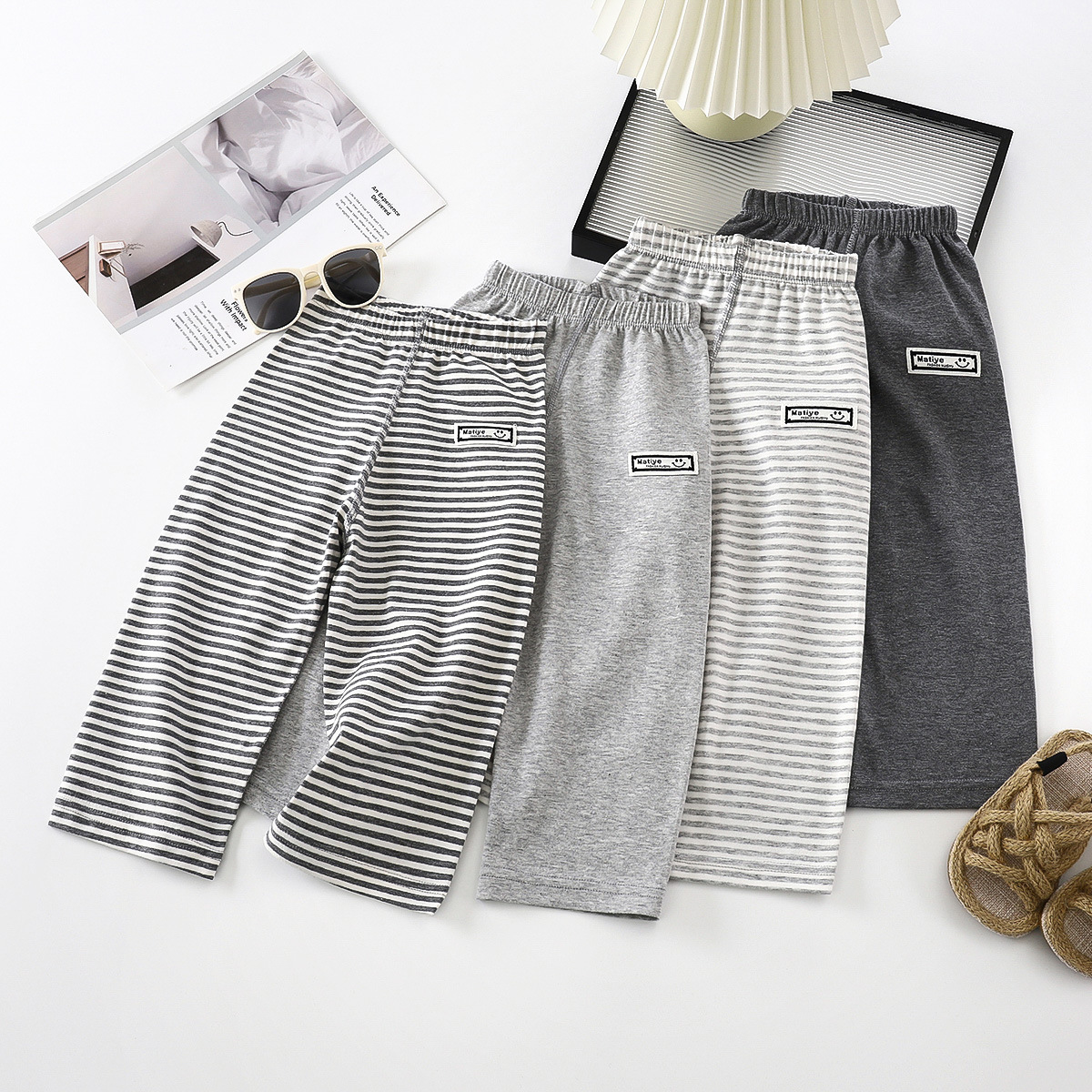 Тонкие хлопковые брюки для детей на лето, девочки и мальчики, домашняя одежда для малышей и детей постарше