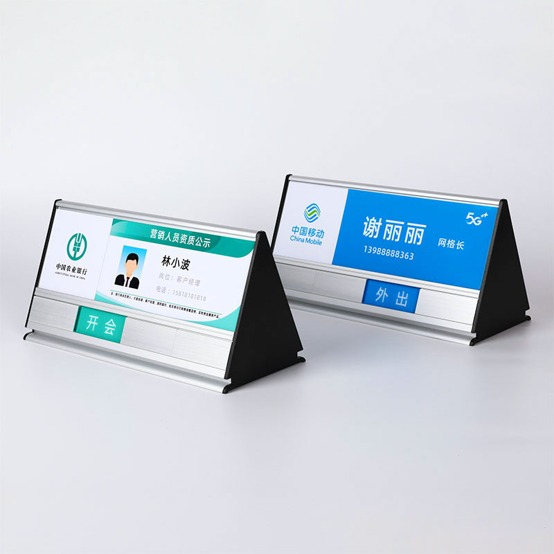 Seat Sign Aluminum Alloy Triangle Table Sign with Status Switchable Window Table Sign Name Tag Bank Lobby Position Sign