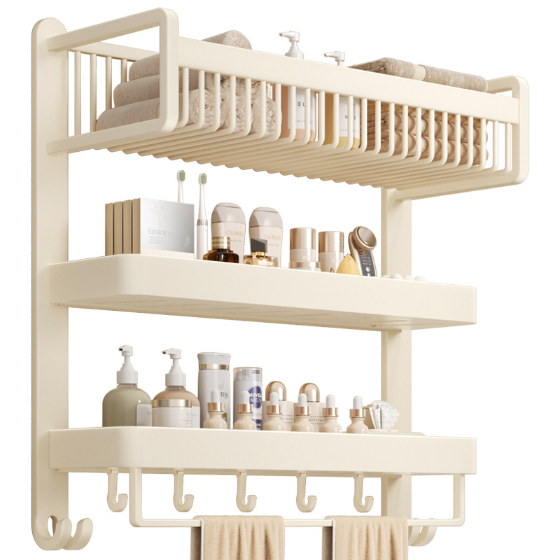 Cream Style Toilet Rack Towel Rack Integrated Non-Punch Wall Hanging Bathroom Multifunctional Wall Hanging Bath Towel Rack
