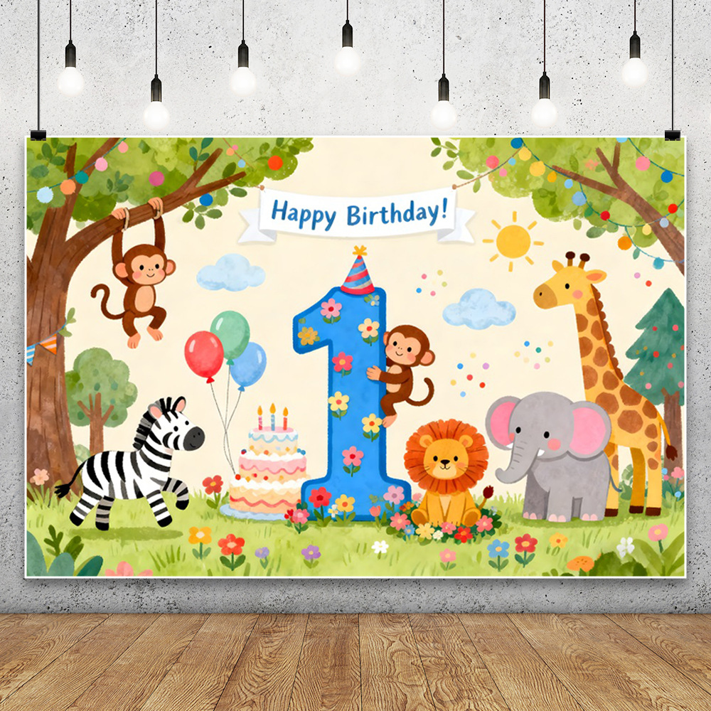 New Cartoon Jungle Zoo Children's Birthday Party Decoration Foreign Trade Cross-Border Photography Background Cloth Banner