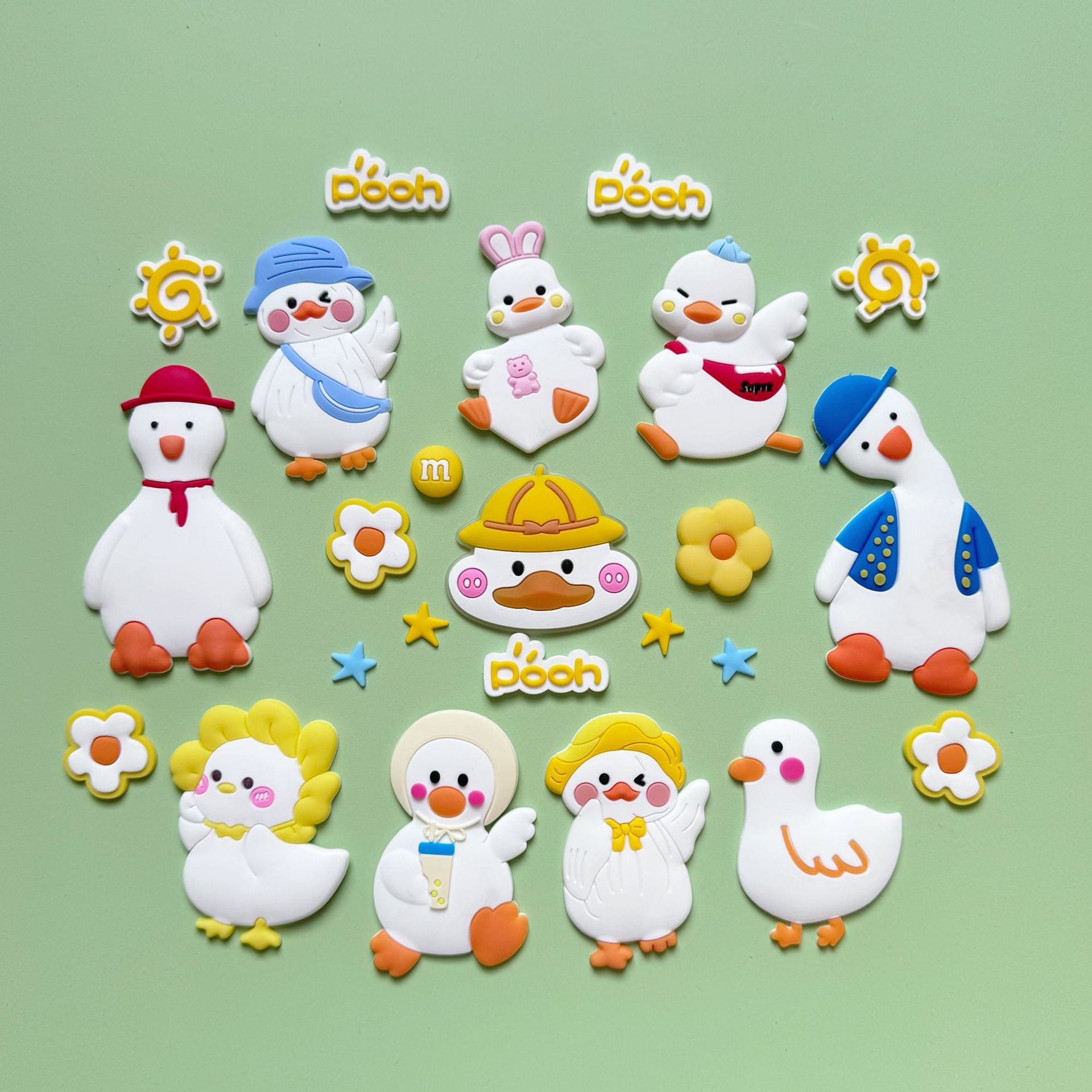 Pvc Soft Glue Patch Cartoon Cute Cheering Duck Refrigerator Magnet Home DIY Decoration Mobile Phone Case Car Accessories