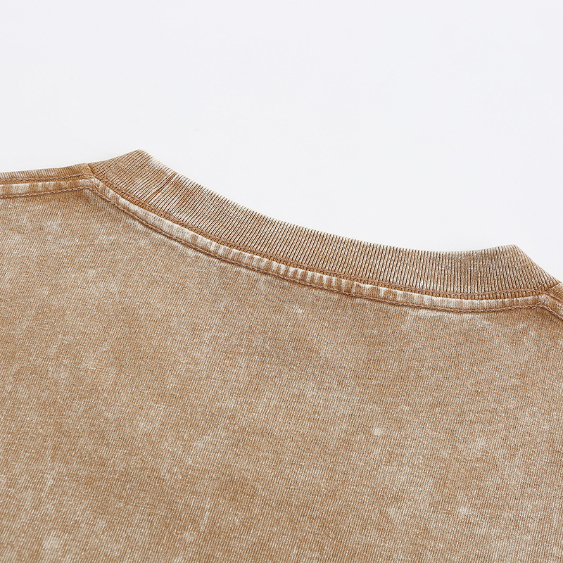 230g Pure Cotton Heavy Distressed Short-Sleeved T-Shirt Batik Washed Off-Shoulder Cotton Retro T-Shirt Loose Oversize