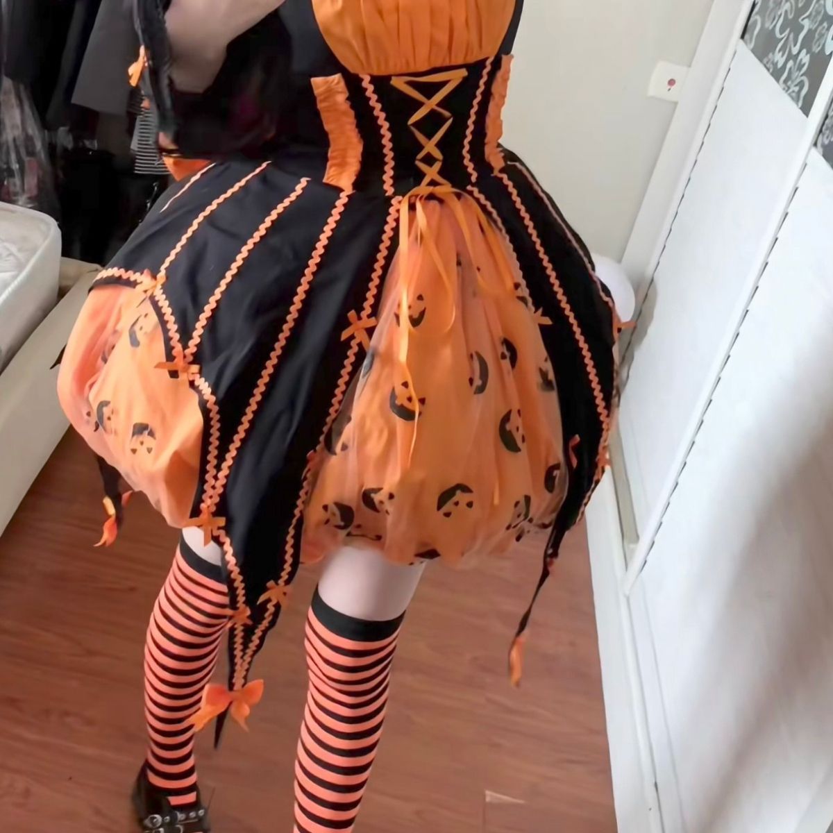 Halloween Over-The-Knee Socks Striped Black and Orange Trendy Influencer Ins Style Unique Japanese Versatile Long Socks Jk Girl