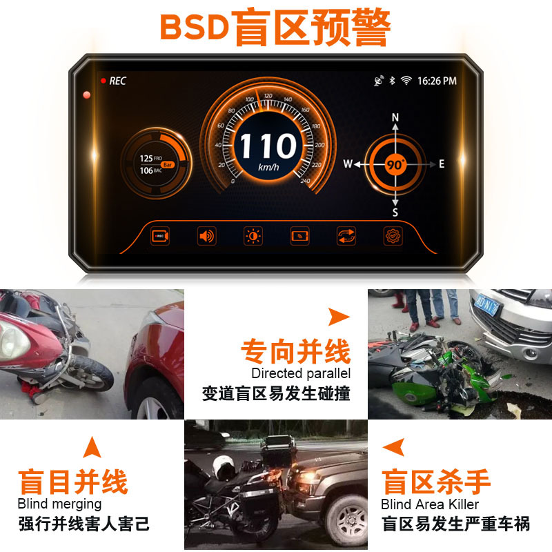 Motorcycle Driving Recorder Carplay Screen Projection 6.1inch Bsd Blind Spot Monitoring 1080 Tire Pressure Detection Waterproof