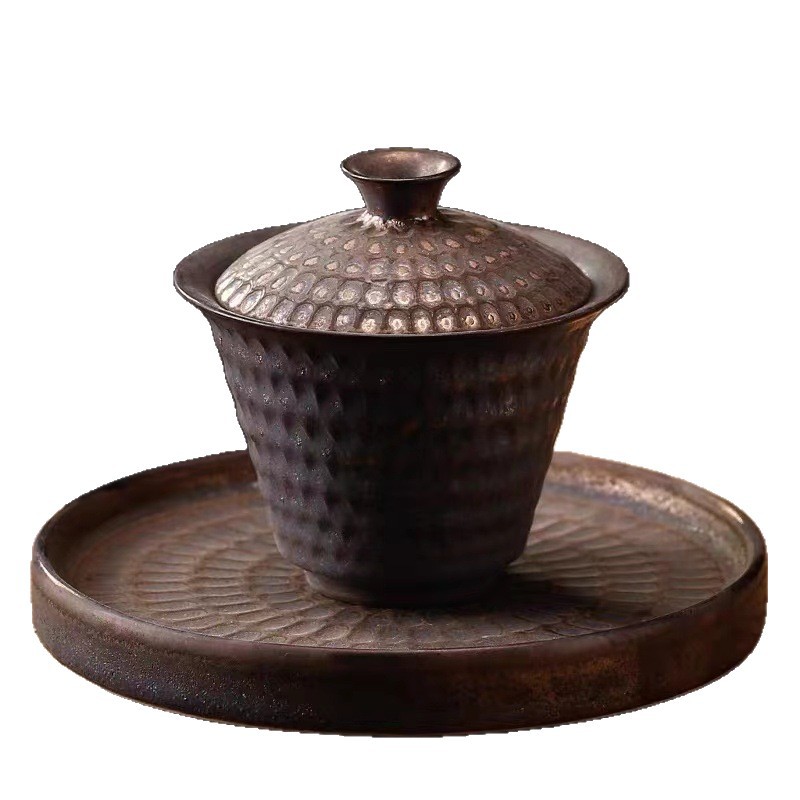 Retro Gilt Round Pot Holder, Dry Bubble Tray, Hammer Pattern Water Storage Tea Tray, Teapot Lid, Bowl, Insulated Pot Mat, Tea Ceremony Accessories