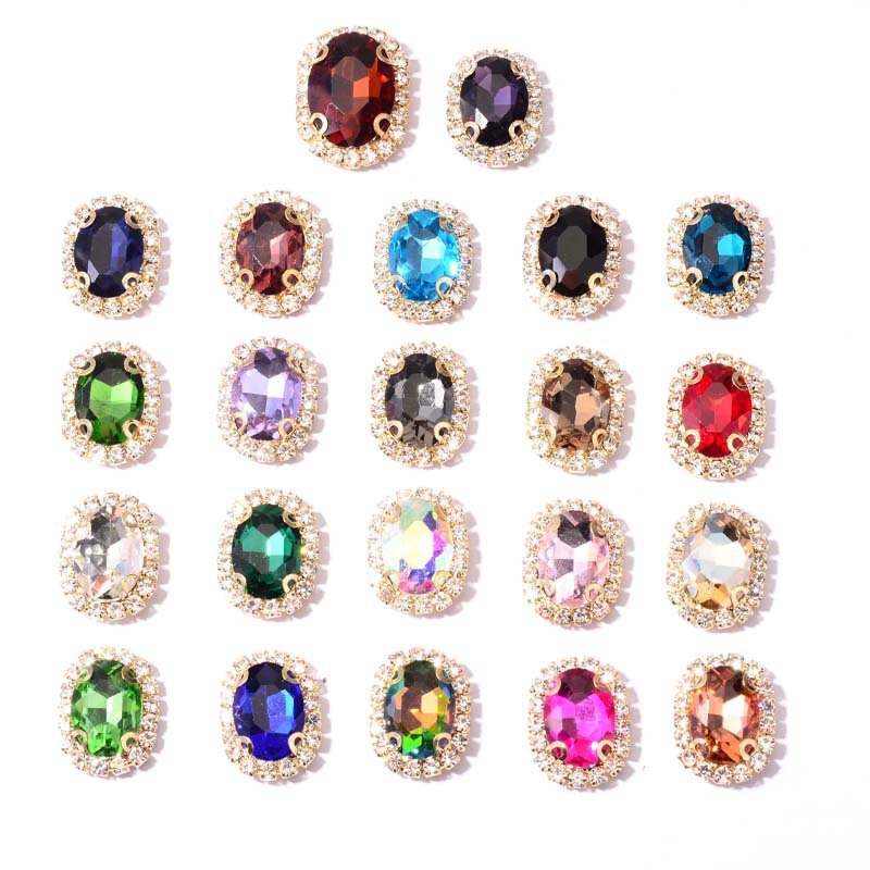 Cross-Border DIY Hairpin Headband Hair Accessory Accessories Hand-Sewn Claw Rhinestone Glass Rhinestone Claw Chain Border Oval Rhinestone Batch