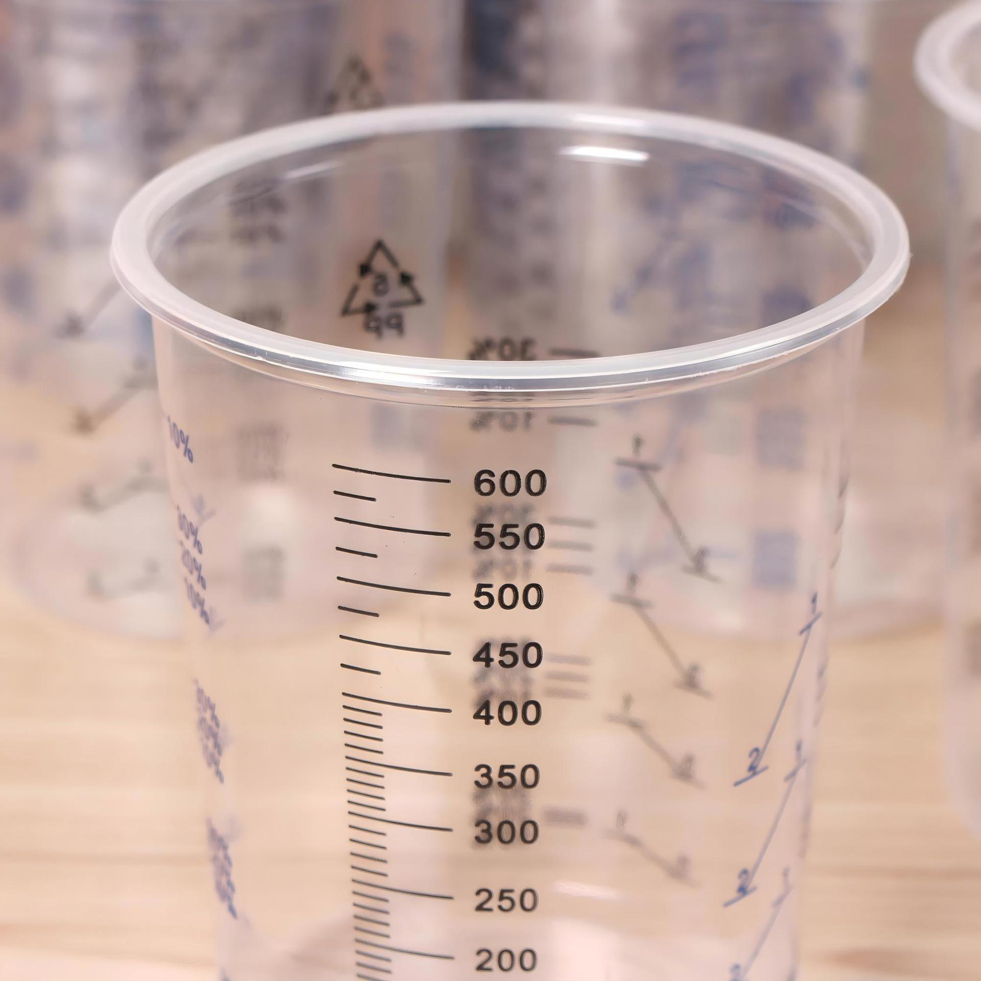 Factory Direct Sales Disposable Plastic Measuring Cup 600ml Transparent Formula Paint Mixing Cup Pp Paint Mixing Cup with Scale