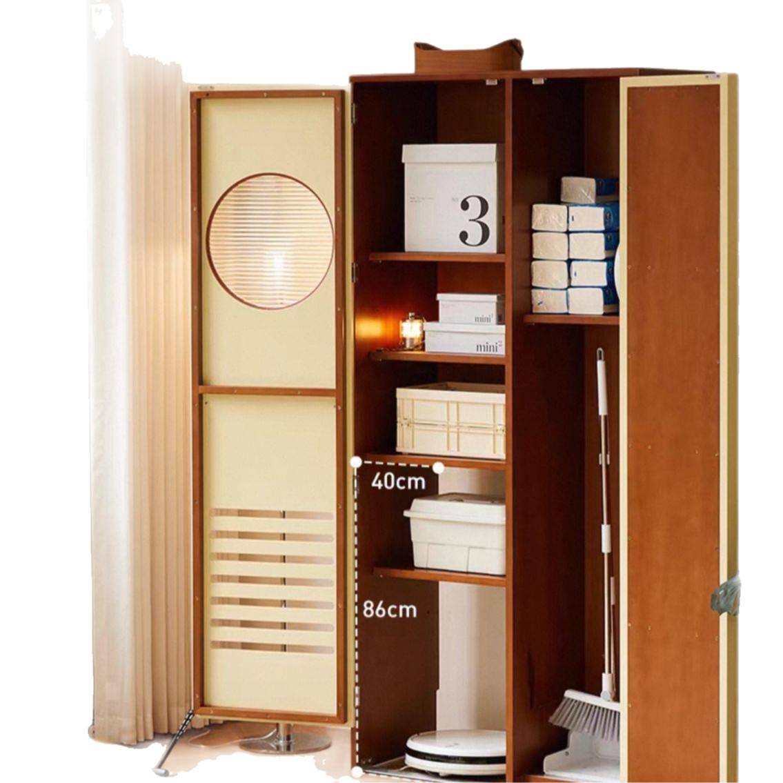 Nordic Solid Wood Housekeeping Cabinet Retro Small Apartment Removable Wall Sweeping Robot Storage Cabinet Living Room Storage Cabinet