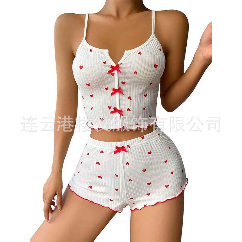 Hot New Cross-border European and American Fashion Heart-shaped Eyelash Printed Pit Sexy Pajamas Set Women's Pajamas