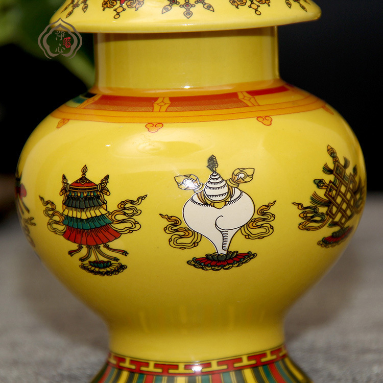 Treasure Bottle Treasure Bottle Ornaments Ceramic Eight Auspicious Dragon King Xizang Trumpet 12cm High