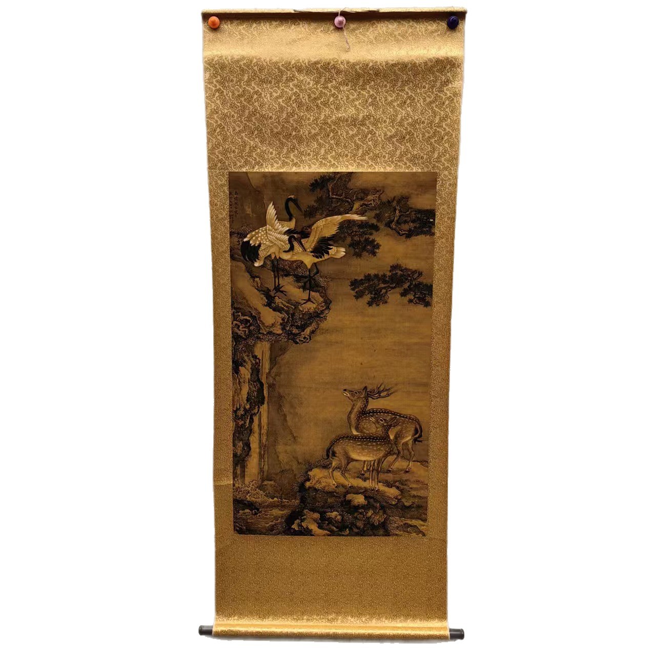 Shen Quan's Famous Work, Crane and Deer Changchun, Ancient Famous Painting 70*170cm, Complete Famous Painting, Factory Direct Sale