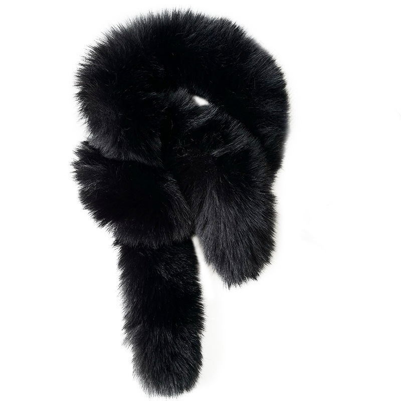 Winter Unisex Versatile Long Plush Warm Scarf Neck Warmer with Fur Collar Double-Sided Thickened Fur Neck Protector