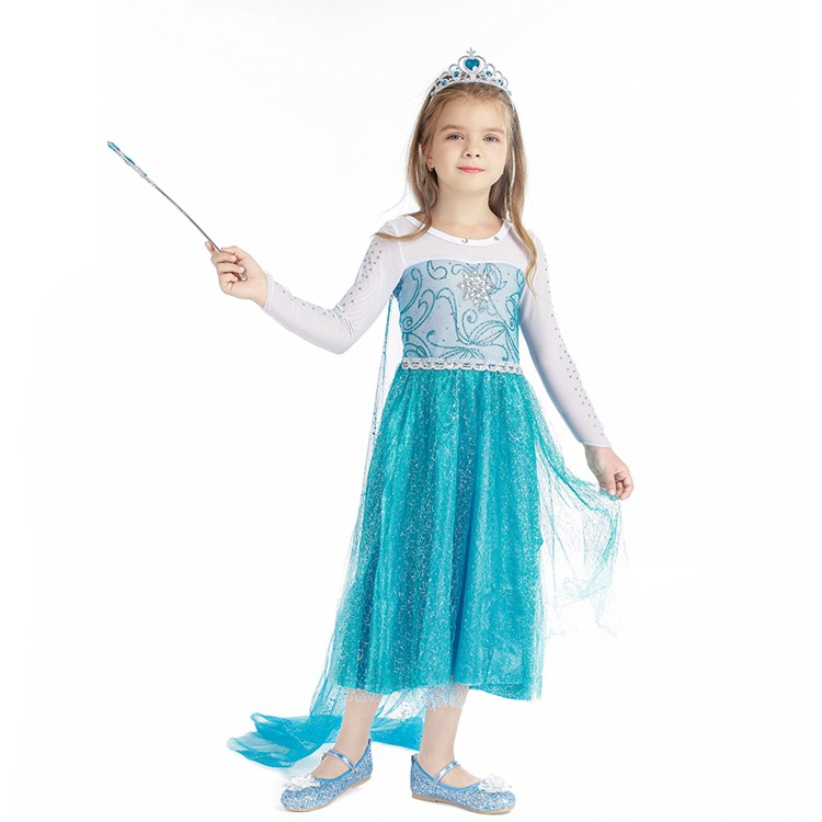 2021 European and American frozen Anna princess dress long sleeve cloak dress Christmas dress Princess dress children's dress