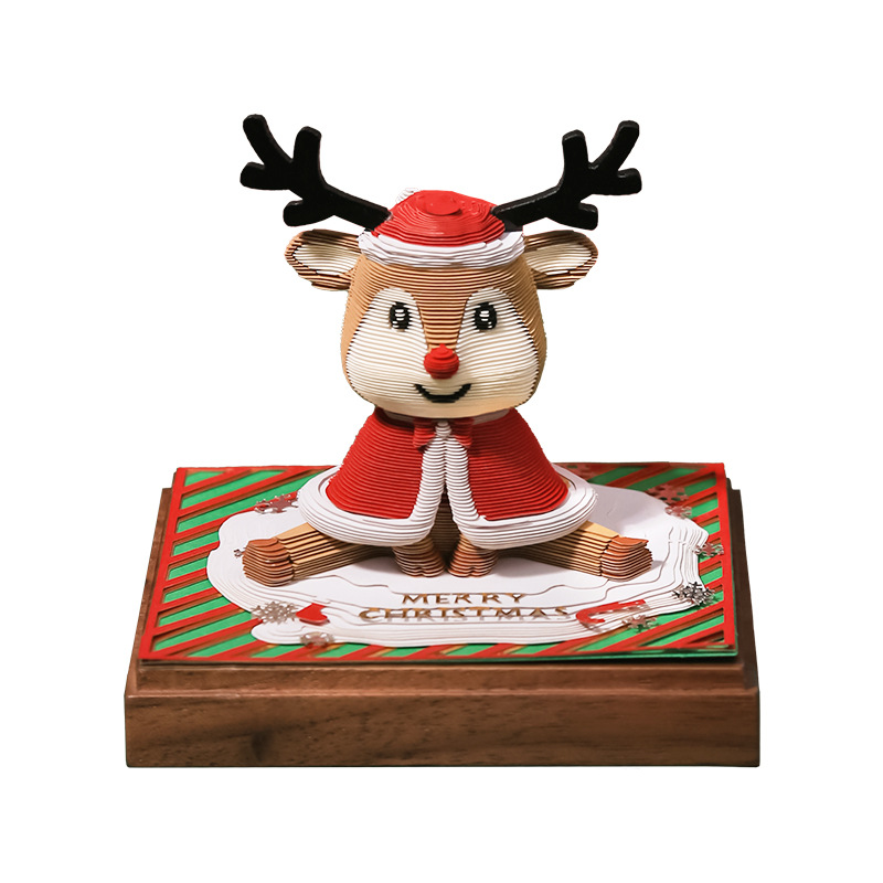 Christmas Desktop Decoration Gift Cartoon Reindeer 3D Paper Carving Note Pad with Calendar 2026 Annual Party Gift Customization