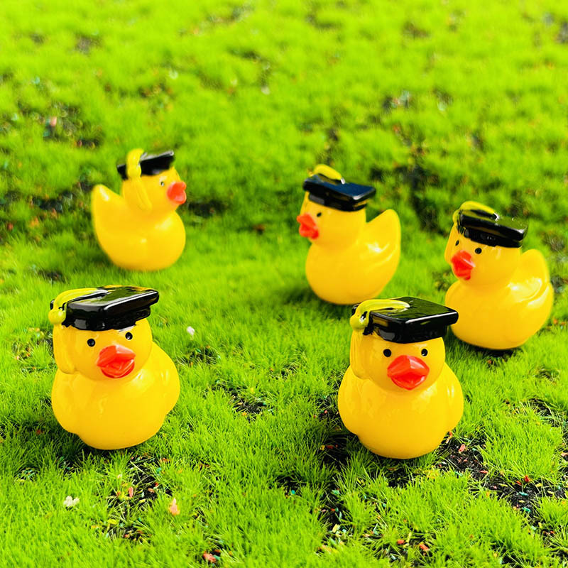 New colorful graduation hat duck doll, Moss micro landscape decoration creative decoration jewelry resin crafts