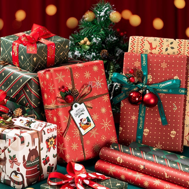Упаковочная бумага для рождественских подарков, крафт-бумага для подарков на день рождения, бумага для подарочных коробок, мальчики с лентой, детям можно
