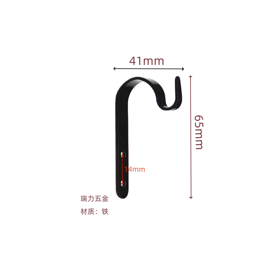 New Chinese-style home decoration metal J-type black 65mm iron hook painting flower basket clothes hook accessories manufacturers wholesale