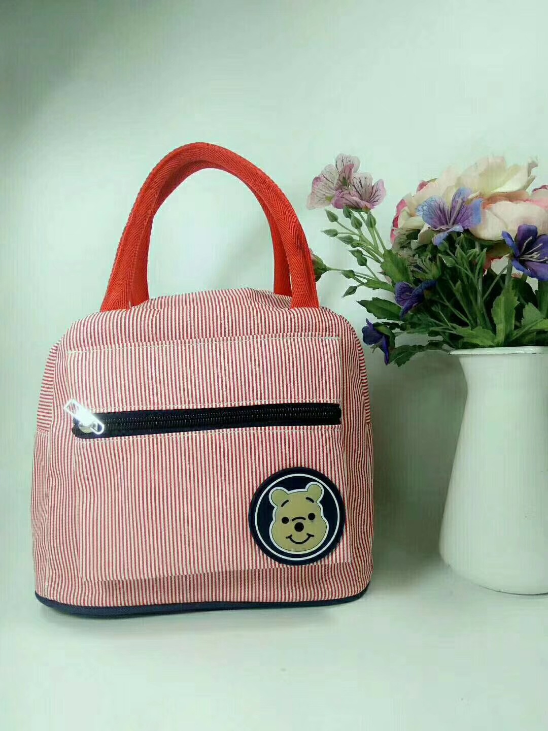 Canvas Stripes Bear Bento Tote Bag