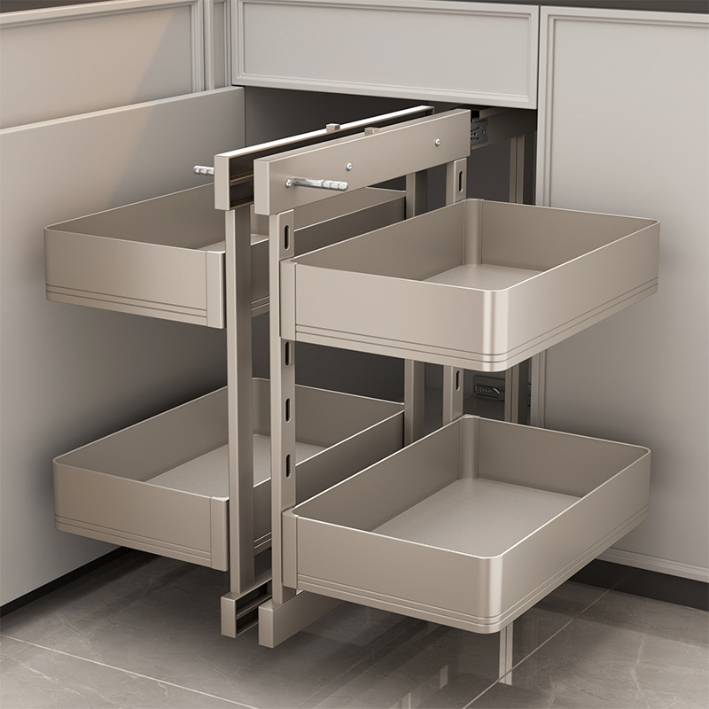 Corner Pull-Out Basket Kitchen Cabinet Corner Monster Full Pull-Out Double-Layer Drawer Storage Damping Pull-Out Basket Wholesale Factory