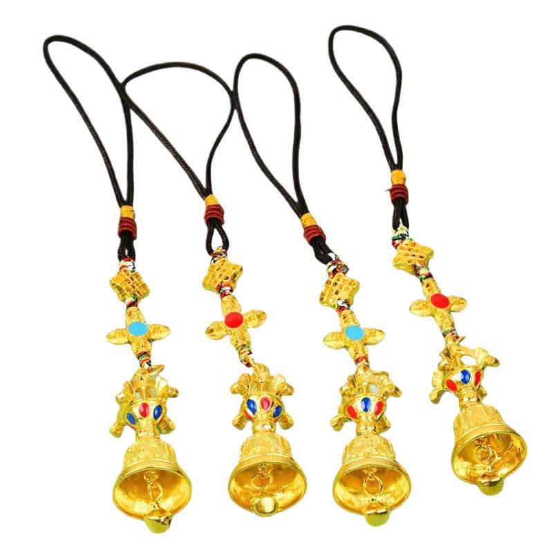 Xizang-Style Multicolored Tassel Ethnic Style Bag Hanging Gold Steel Bell Pendant, Same Style as Used in Yunnan Tourist Attractions, Ancient Gold Diamond Bell Without