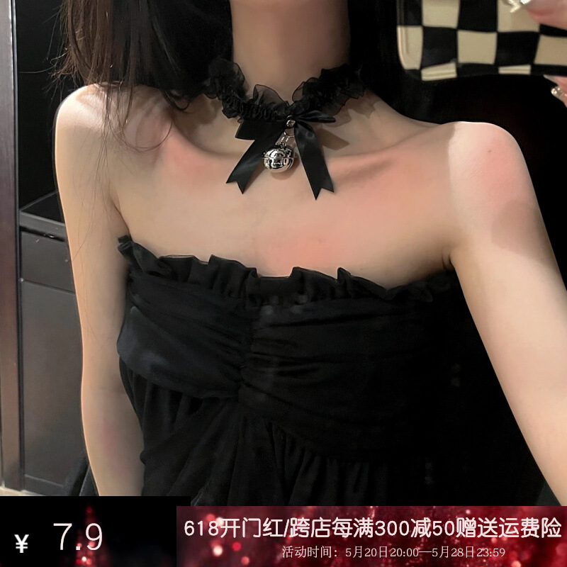 Ожерелье с кружевным бантом и колокольчиком, женский чокер, аксессуары для шеи, мягкая модная цепочка для девочек