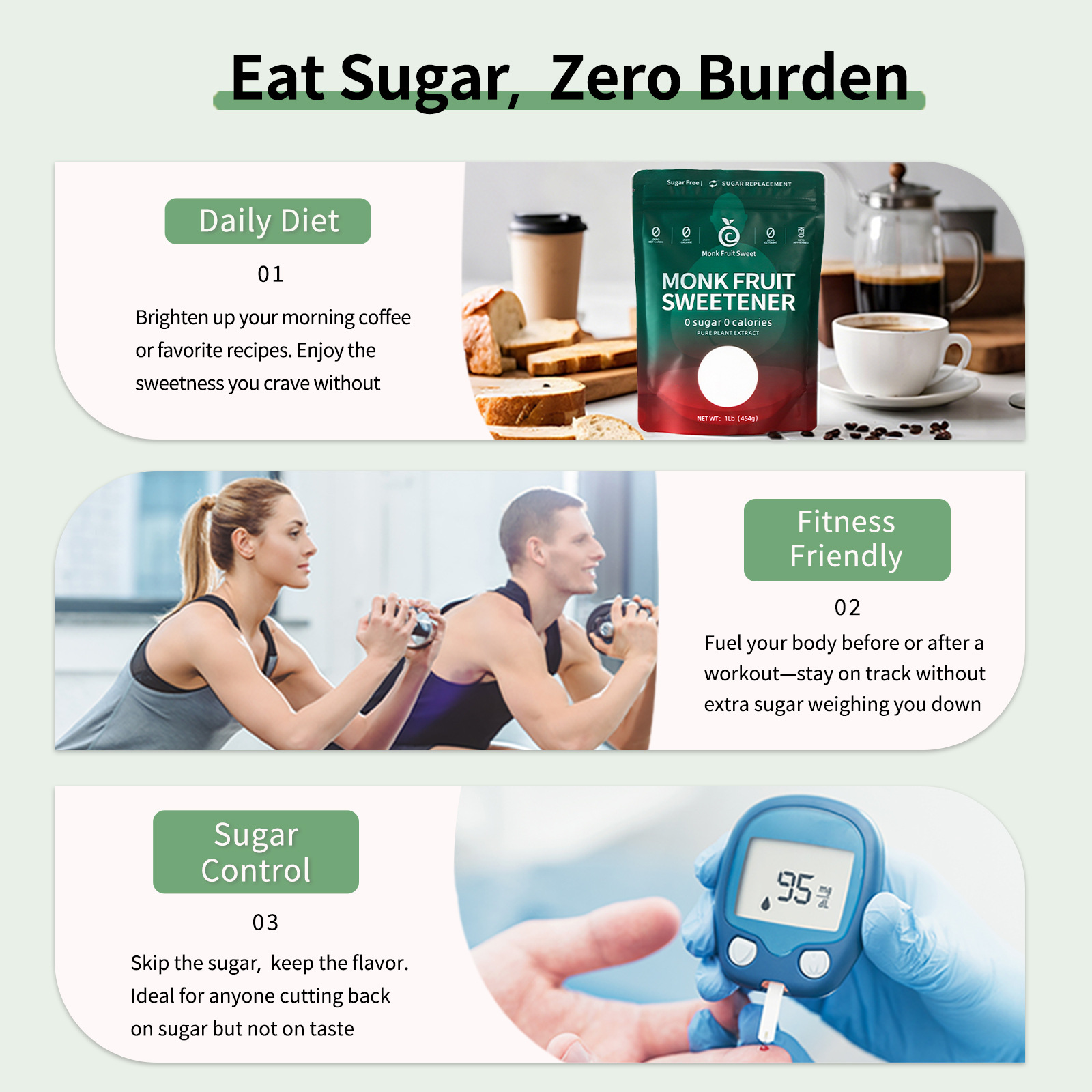 Upgraded Version of Luo Han Guo Zero-Calorie Sugar Substitute Sweetener Instead of White Sugar Fda Registration Cross-Border Exclusive for Wholesale in Stock