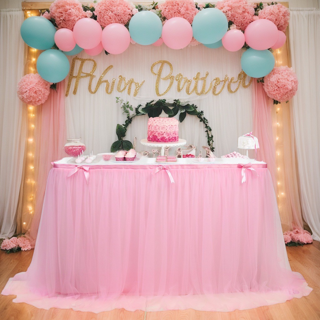 Юбка для стола из пряжи Amazon Explosions для дня рождения, Хэллоуина, десертного стола, сетчатая юбка с плиссировкой