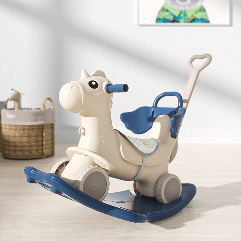 Trojan Kidsren's Rocking Horse Dual-Purpose Baby Rocking Chair 1-Year-Old Baby Birthday Gift Rocking Horse Yo-Yo Car Two-In-One