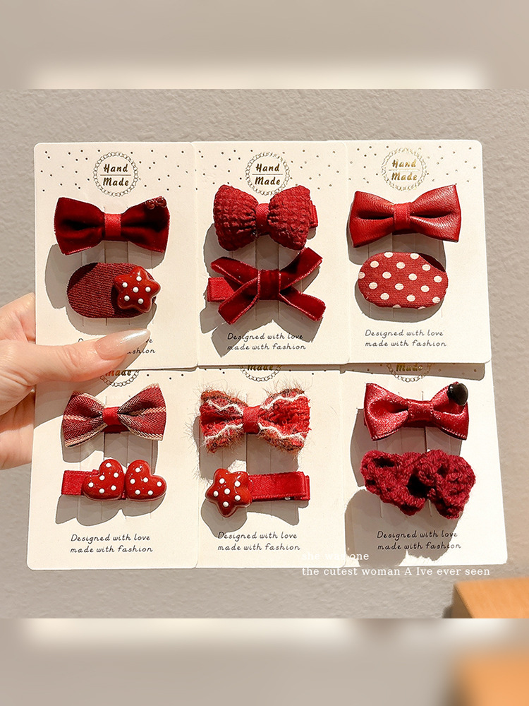 Children's Cute Bow Polka Dot Hairpin Girls New Year's Bangs Hairpin Hairpin Girls Autumn and Winter Fashion Hair Accessories