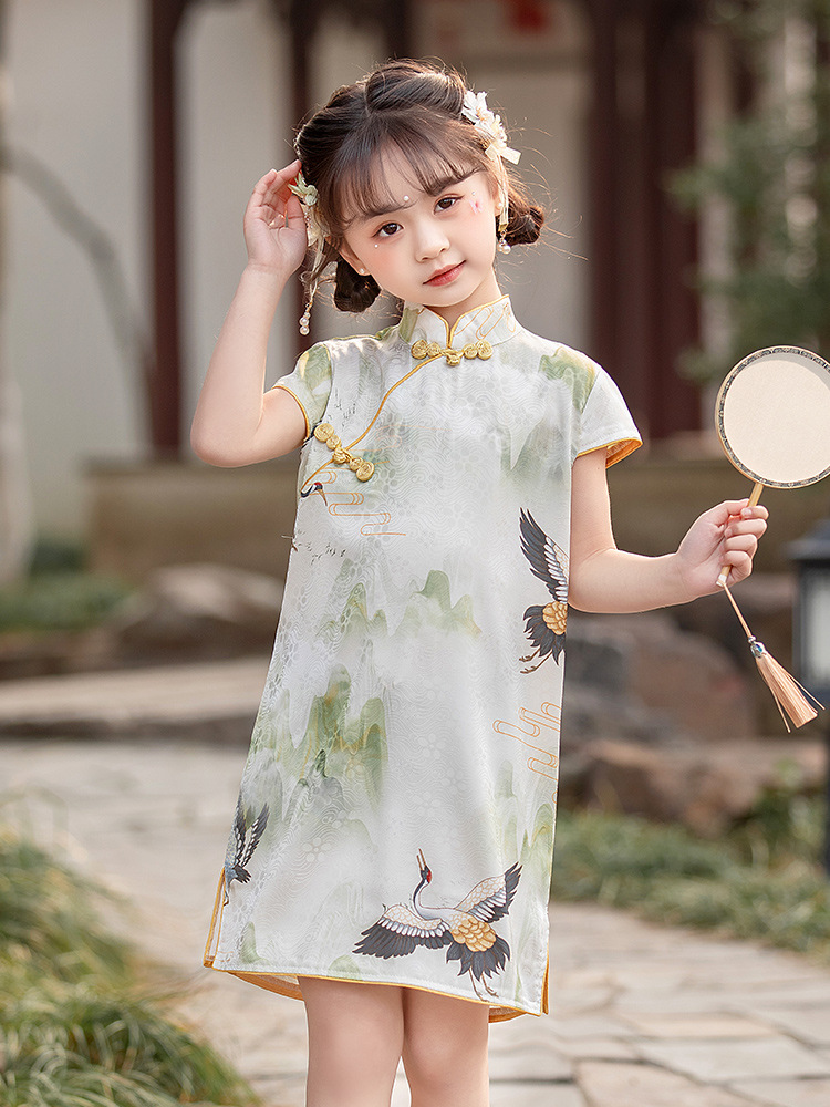 Girls' Short-sleeved Cheongsam Dress for 25 Years Summer New Children's Chinese Style dress Retro Baby Hanfu Internet Popular Fairy