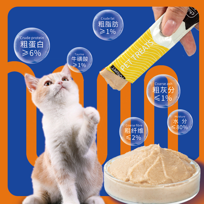 Cross-Border Hot-Selling Cat Strips Pet Snacks Cat Snacks Wet Food Package Fat Cheek Wet Food Canned Cat Whole Box Spot Wholesale