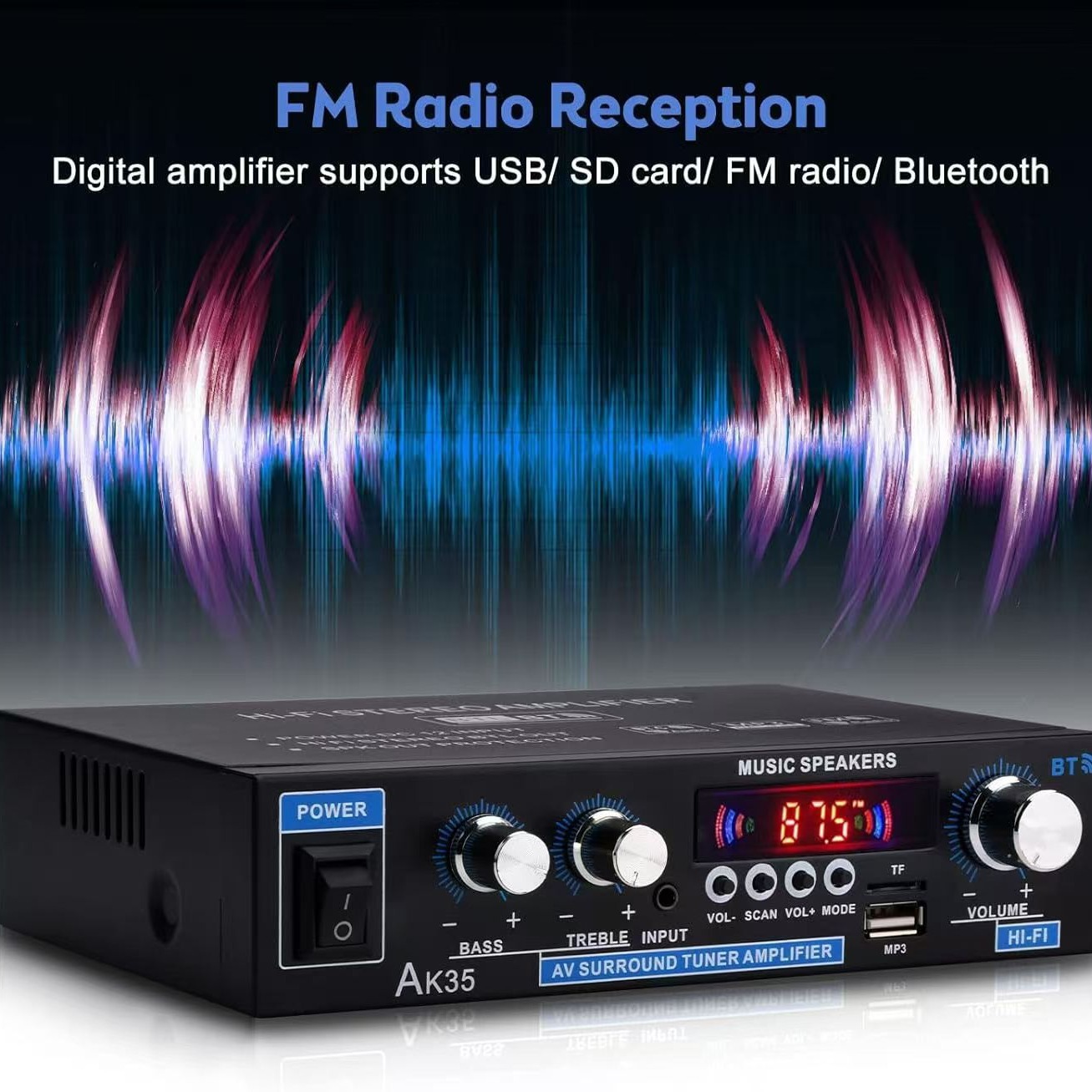 AK35 Digital Bluetooth Amplifier U Disk Card Reader Radio 2.0 Channel Car Household Small Power Amplifier