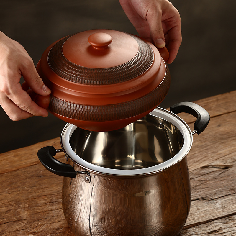Jumping Knife Steam Pot Ceramic Commercial Household Purple Pottery Steam Pot Steam Pot Night Sweat Chicken Pot Hotel Restaurant Special Steam Pot