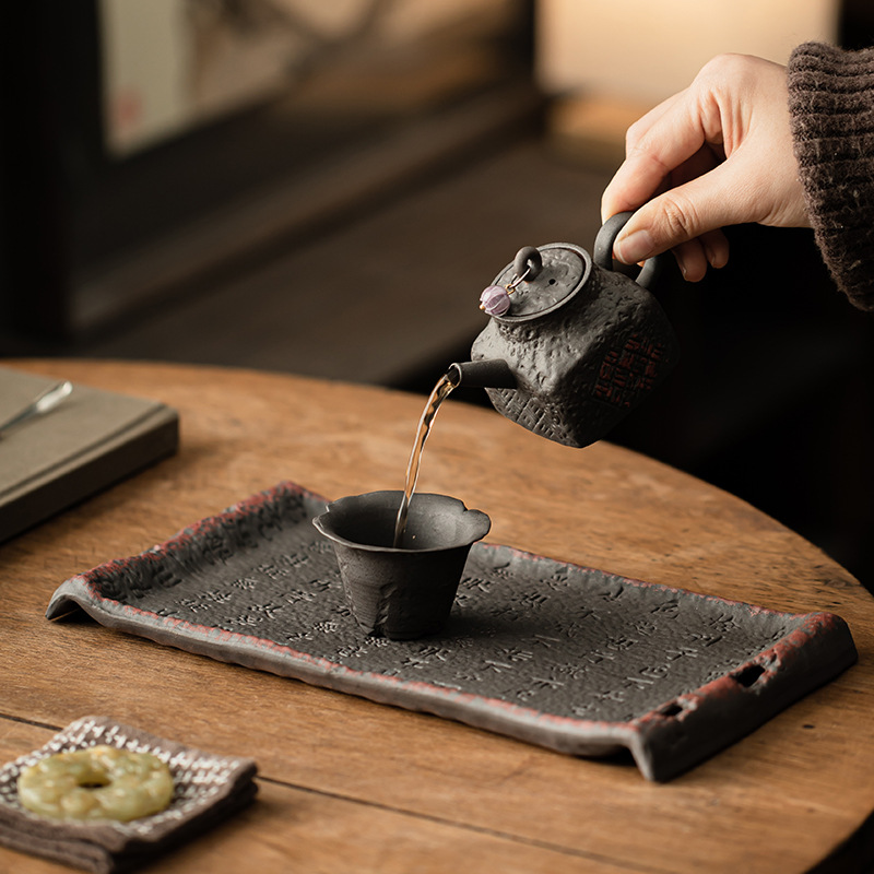 Old Rock Mud Zhuo Mud Scripture Pot Bearing Water Storage Coarse Pottery Dry Bubble Plate Retro Chinese Style Refreshment Plate Tea Table Tea Tray Accessories